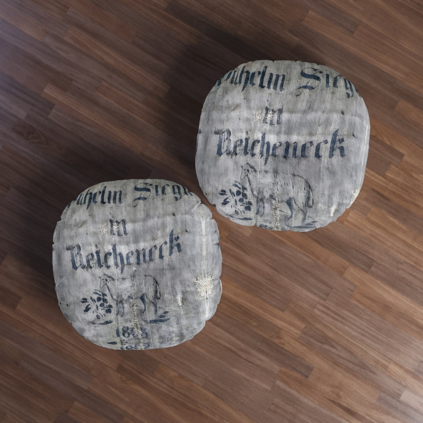 Floor Pillow Tufted Antique German Grain Sack Sheep Image 30 x 30
