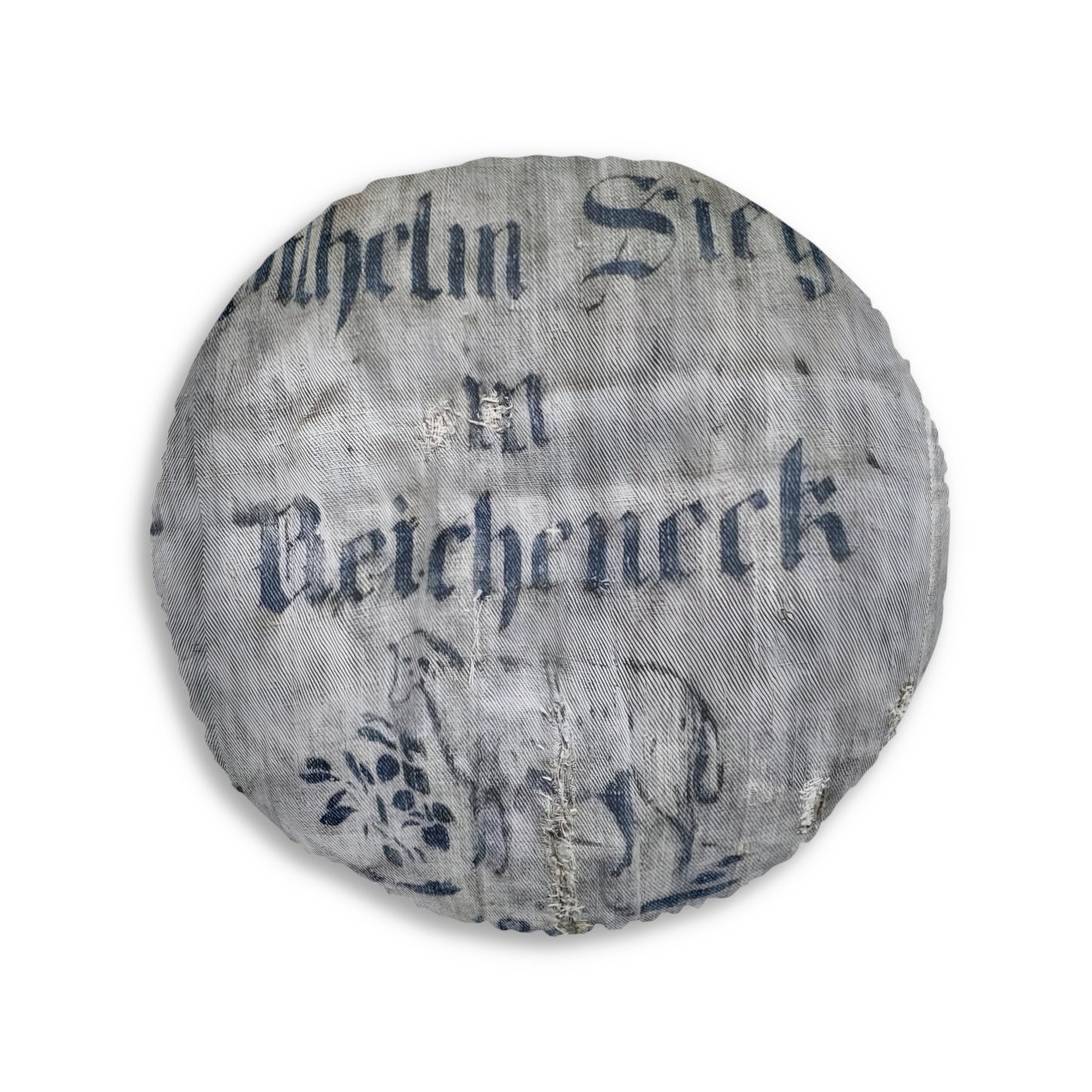Floor Pillow Tufted Antique German Grain Sack Sheep Image 30 x 30