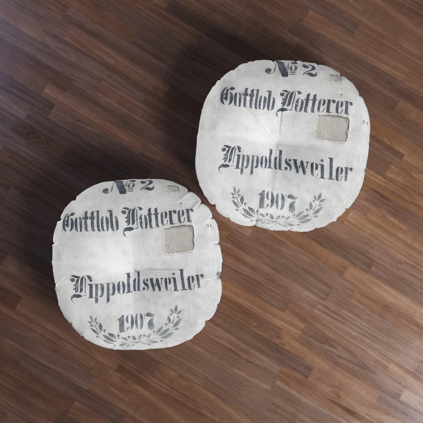 30 X 30--Antique-Inspired French Grain Sack--Round Tufted Pillow