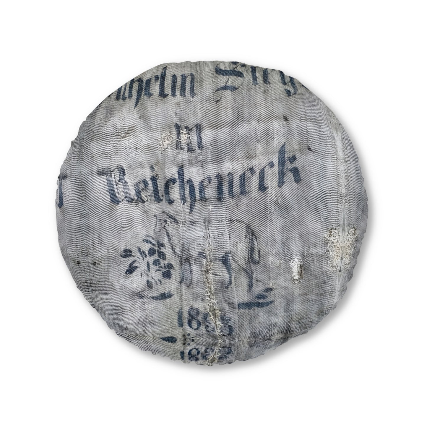 Floor Pillow Tufted Antique German Grain Sack Sheep Image 30 x 30