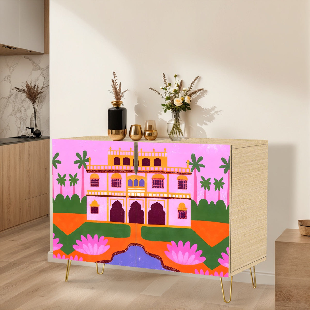 Pink Palace Cabinet – Architectural Statement Furniture with Vintage Indian Grandeur