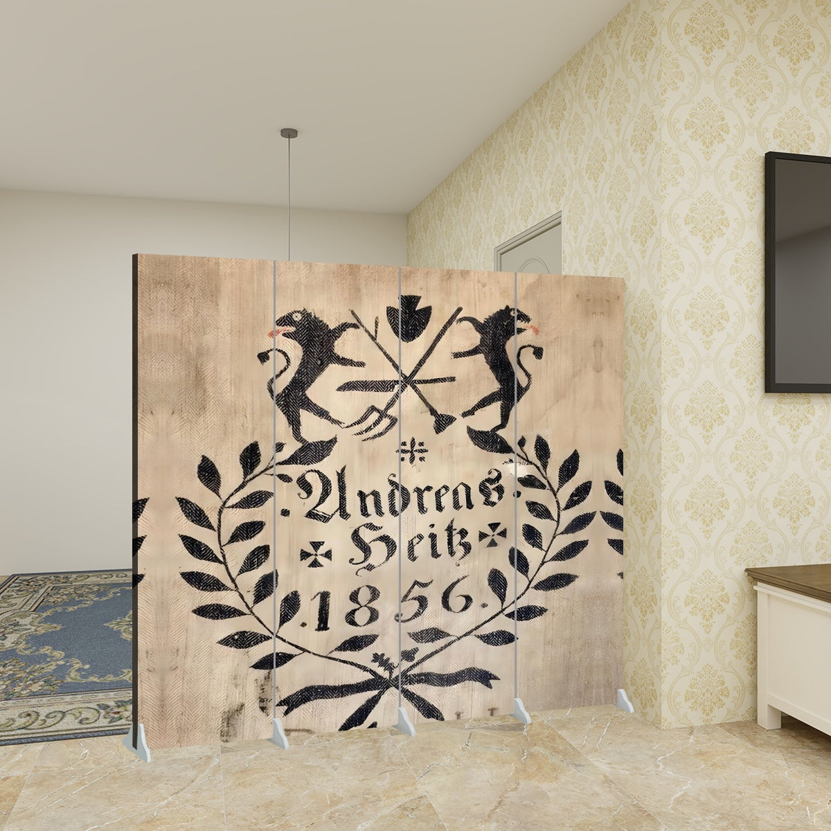 Grain Sack Canvas Room Divider – Faux Linen Texture Print | Chic & Minimalist