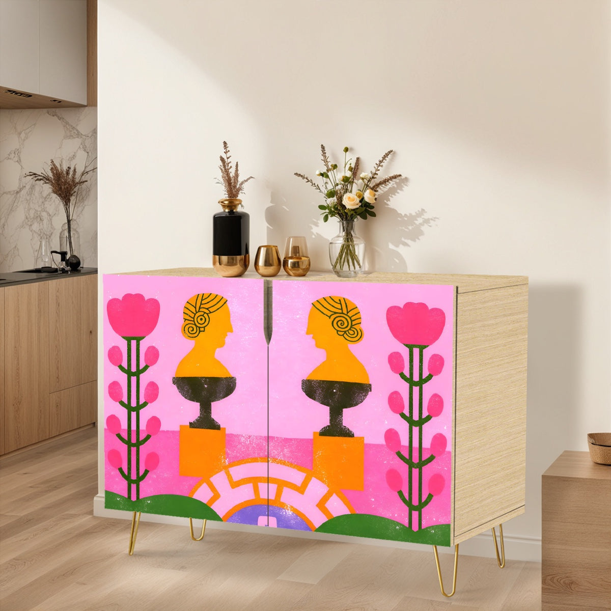 Pink Garden Muse-- Art-Inspired Cabinet with Classical Vibes