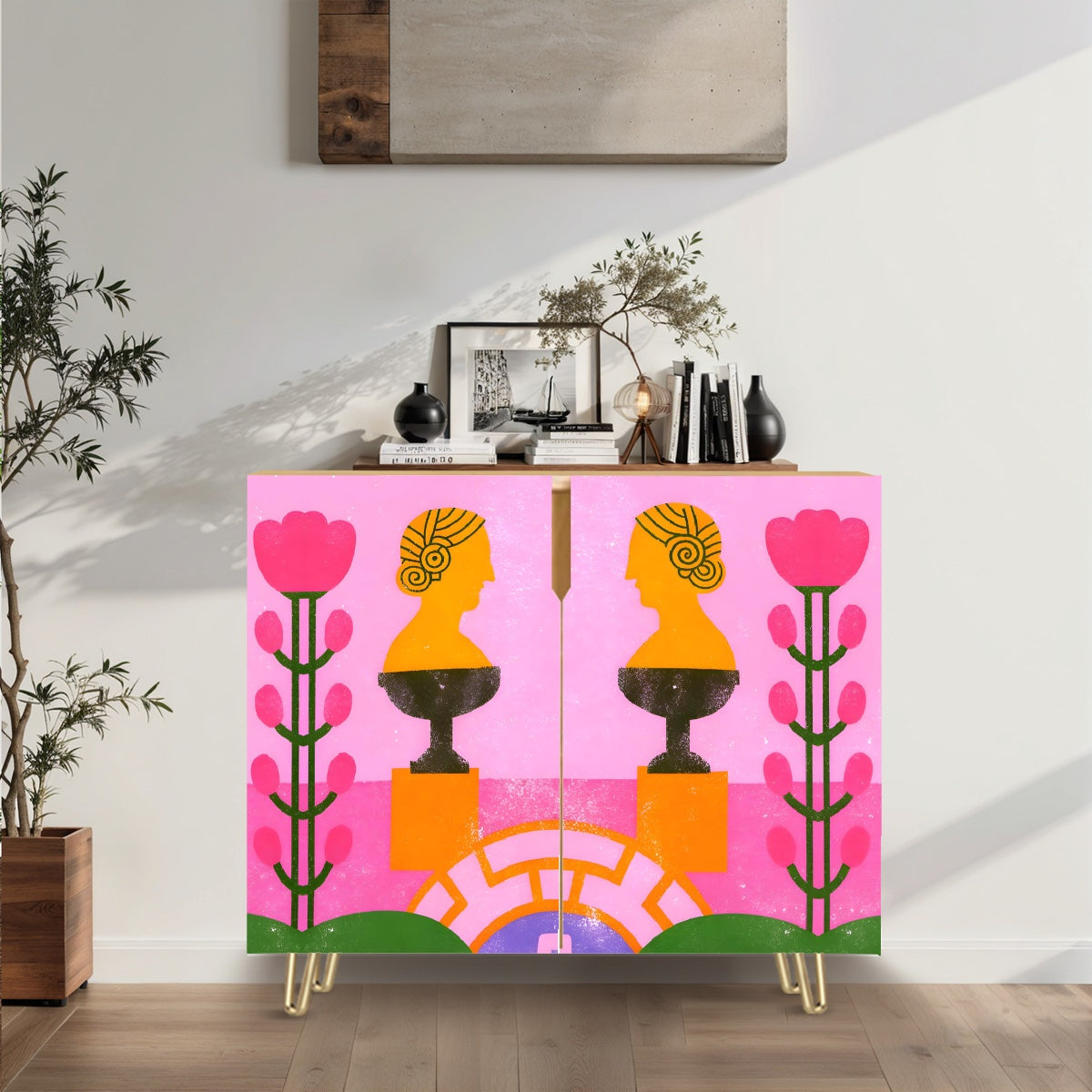 Pink Garden Muse-- Art-Inspired Cabinet with Classical Vibes