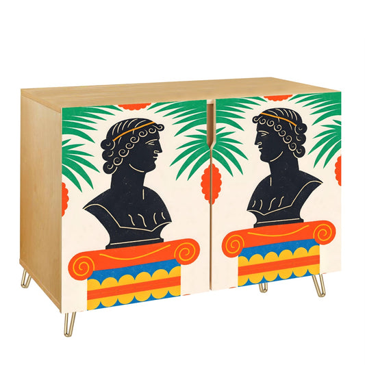 Modern Muses: Art-Inspired Cabinet with Classical & Tropical Greco Roman Vibes