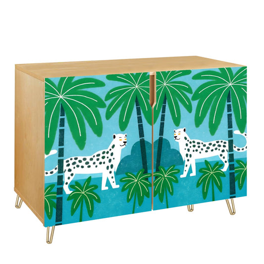 Blue and Green Tropical Tiger Cabinet – Jungle-Inspired Limited Edition Statement Storage with Bold Vintage Vibes