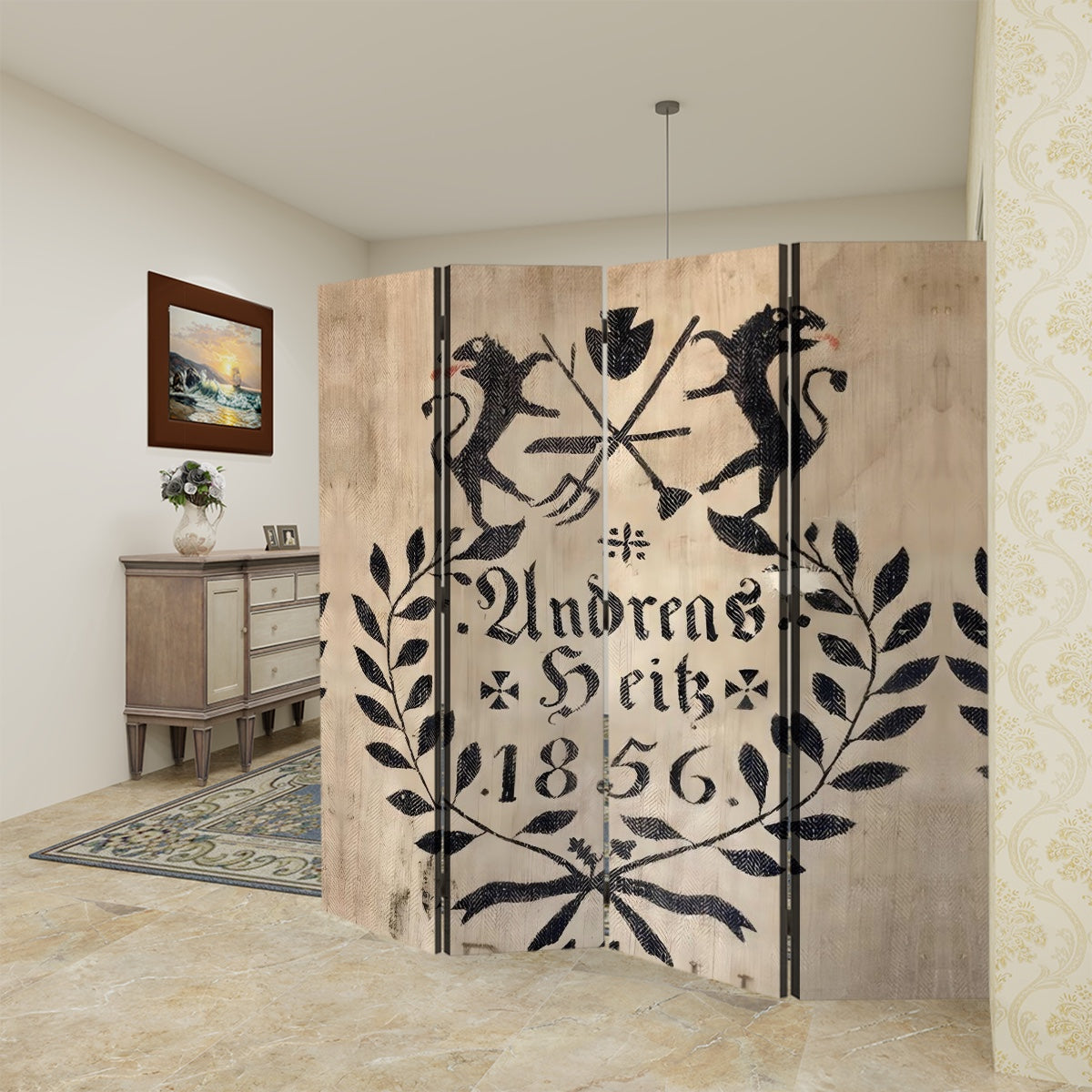 Grain Sack Canvas Room Divider – Faux Linen Texture Print | Chic & Minimalist