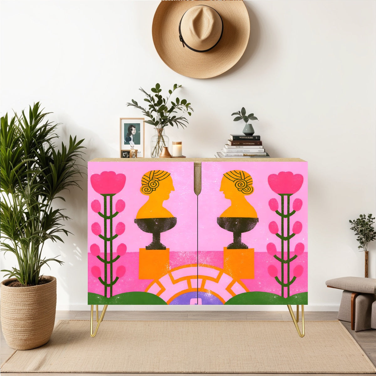 Pink Garden Muse-- Art-Inspired Cabinet with Classical Vibes